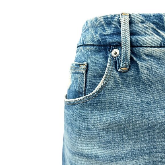 Good American Distressed Raw Hem Denim Mini Skirt Indigo Blue Womens XL, 20 - Picture 8 of 16